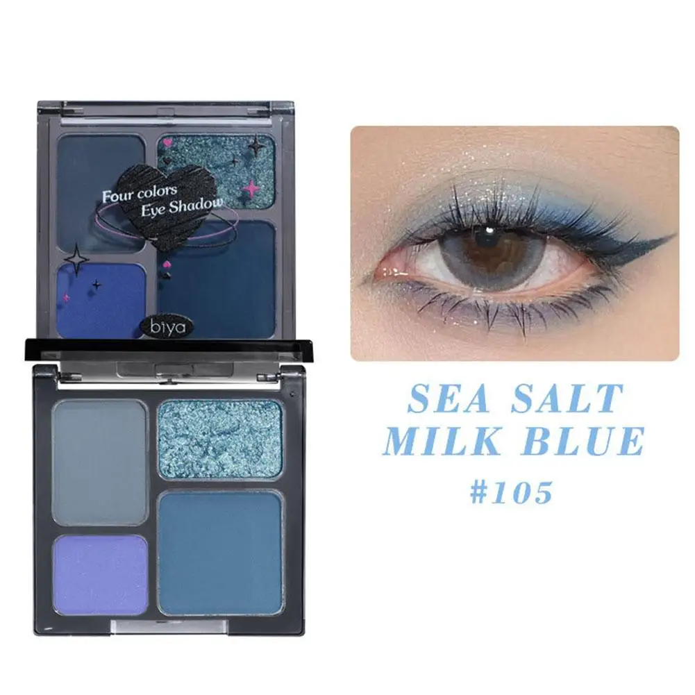 Палитра теней для век синие фиолетовые дымчатые тени 4 цвета матовые