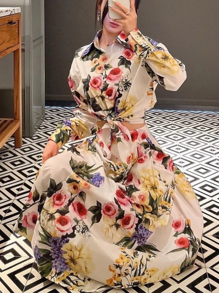 Женский костюм из двух предметов рубашка с принтом пикантная короткая блузка на