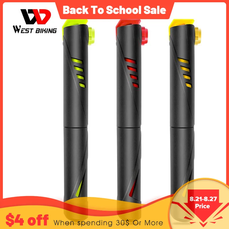 WEST BIKING Portable Bicycle Mini Hand Pump Cycling Air Pump Ball Ballon Tire Inflator Schrader Presta Valve MTB Road Bike Pump