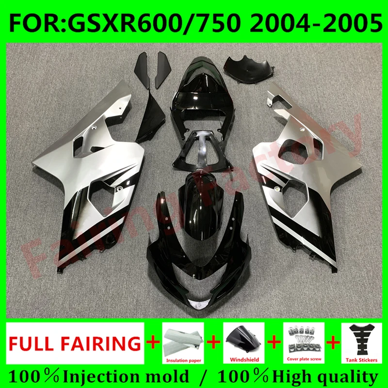 

Новый комплект обтекателей для мотоцикла ABS Подходит для GSXR600 750 04 05 GSXR 600 GSX-R750 K4 2004 2005 полный комплект обтекателей черный серебристый