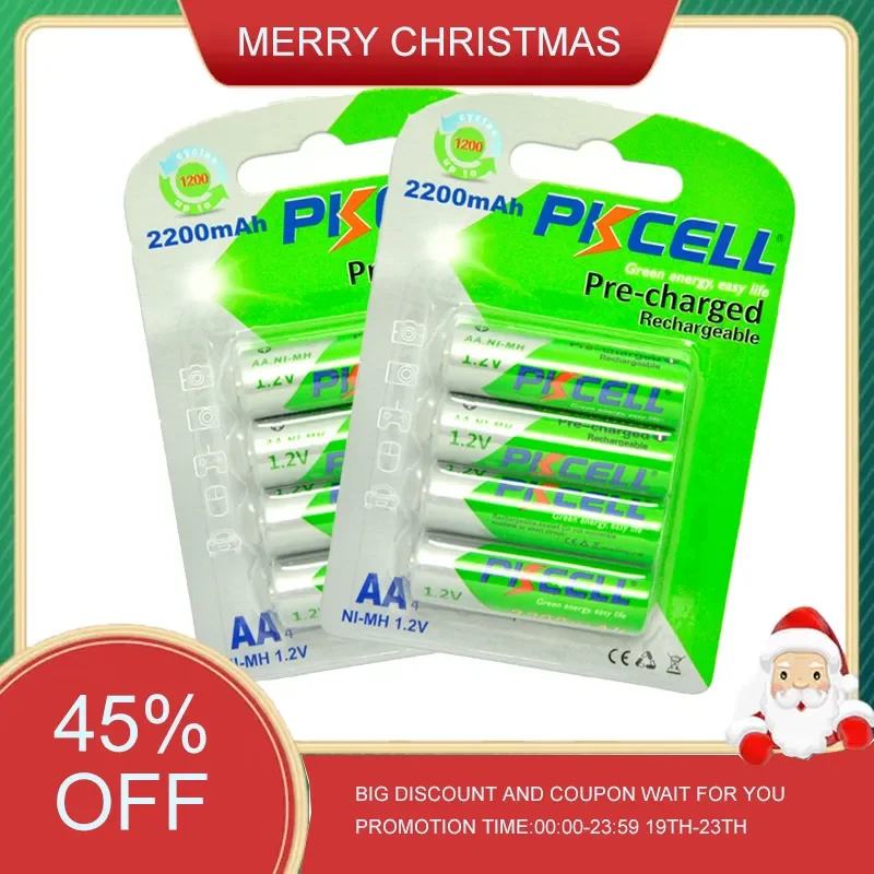 

8pcs/2card AA Rechargeable Battery NiMH 1.2V 2200mAh Ni- 2A AA Pre-charged Bateria low self discharge toys Batteries