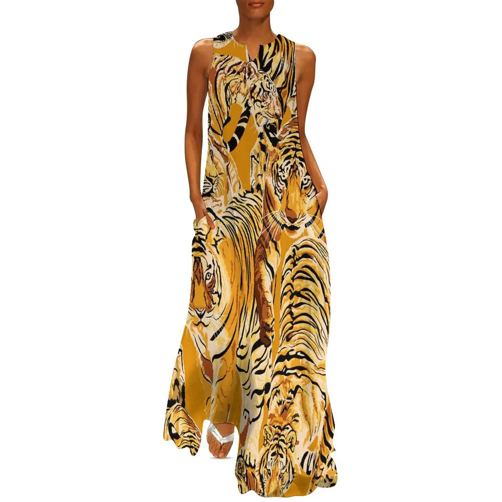 

Wild Tiger Dress Summer Animal Print Street Fashion Bohemia Long Dresses Women Beach Maxi Dress Birthday Gift
