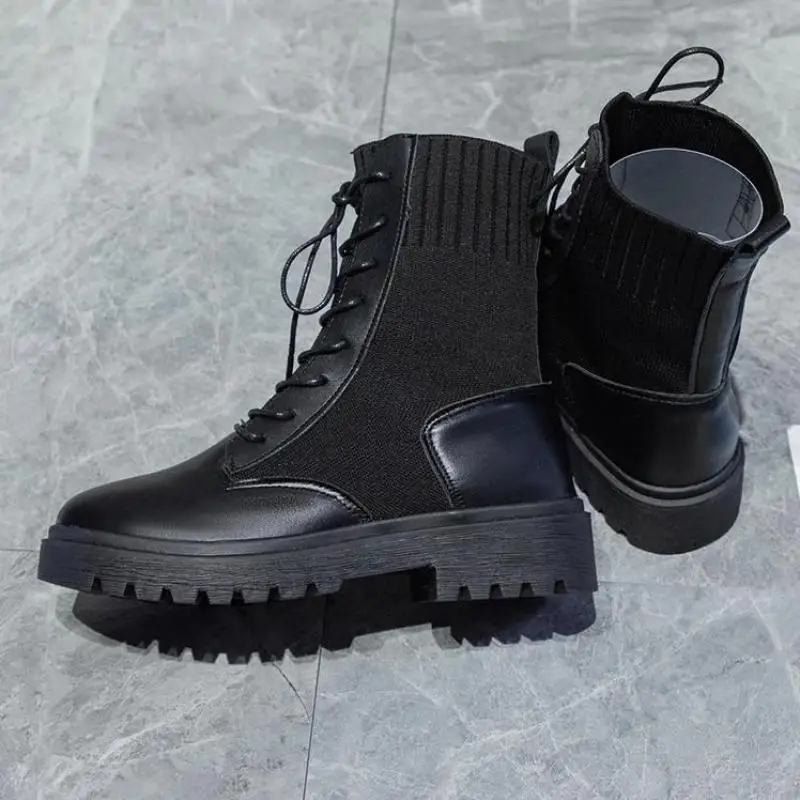 

Knitted Ladies Boots Warm Autumn Winter Fashion Ankle Lace Up Non Slip Leisure Short 2023 Ytmtloy Botines De Mujer Square Heel