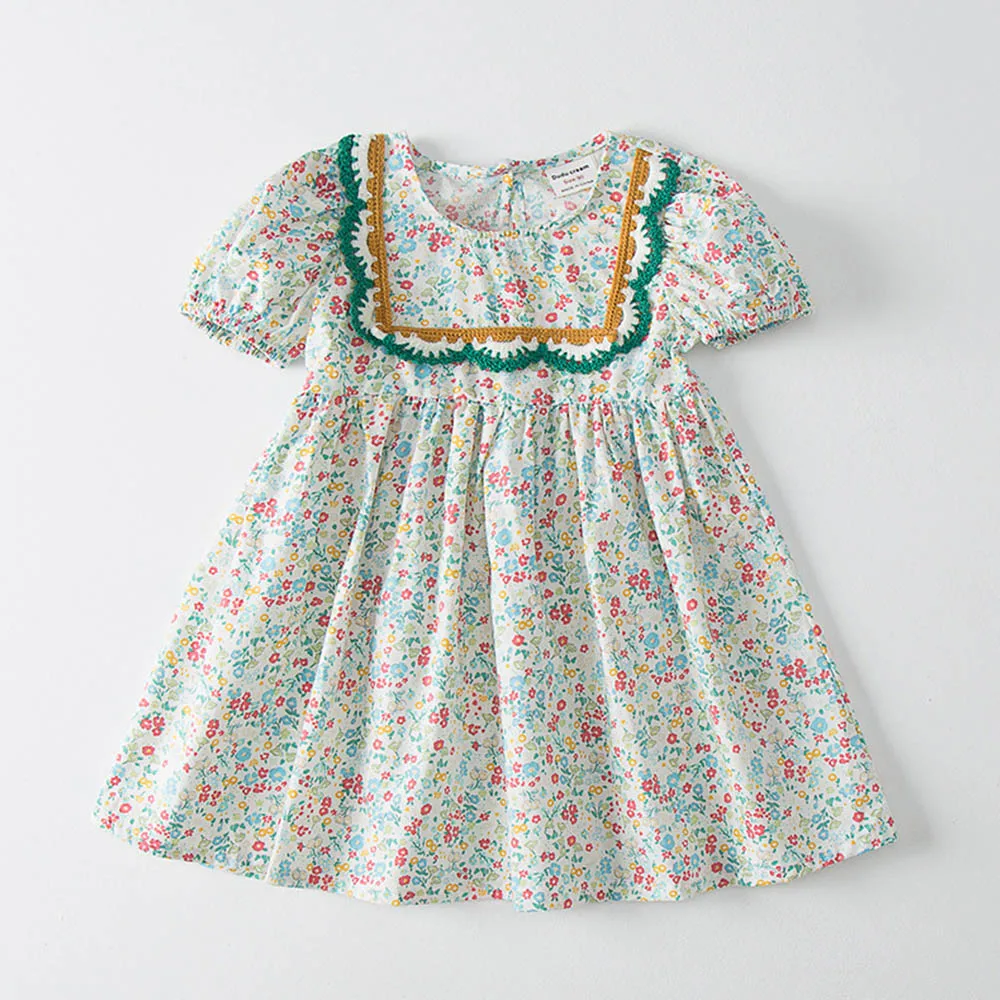 

Kids Girls Summer Dress 2022 New Girl Puff Sleeve Dress Lace Floral Princess Dress Fashion Children's Outfits Vestidos 2-7 Y