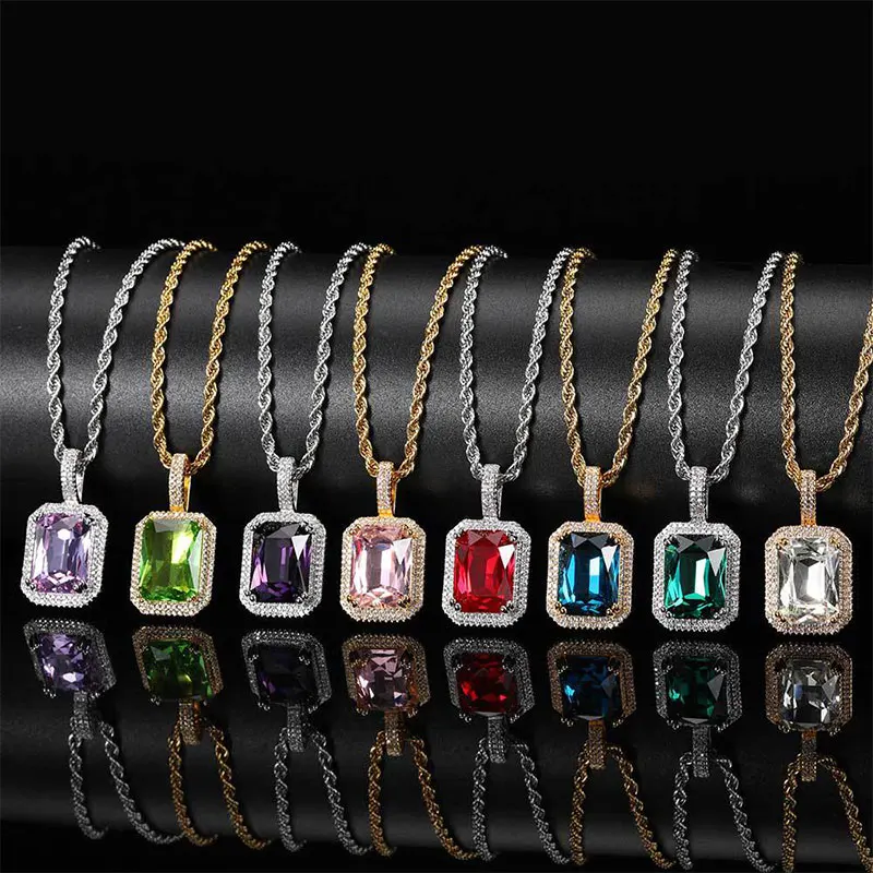 

Ожерелье Queenme с кулоном из циркония для женщин и мужчин, колье с цепочкой из квадратных натуральных камней с цветными драгоценными камнями, искусственное ювелирное изделие в подарок
