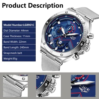 LIGE New Men Quartz Wristwatch Waterproof Fashion Chronograph Stopwatch Waterproof Stainless Watch for Men Luxury Watch Man Other Image