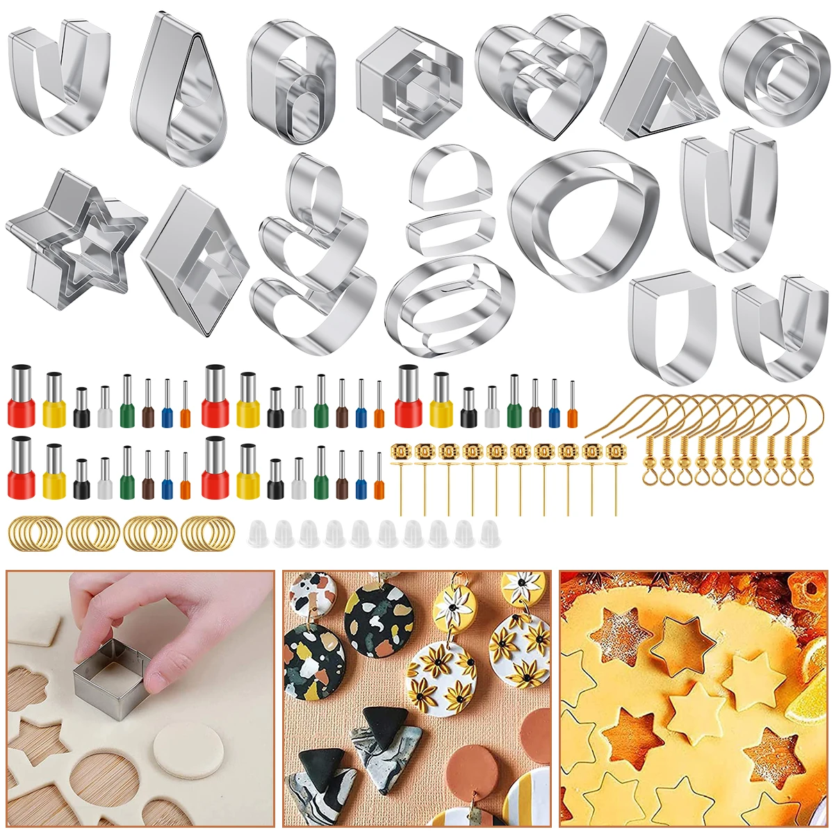 

Полимерные глиняные Резы, набор из 126 штук, серьги из нержавеющей стали, резаки с серьгами, крючками и колечками, аксессуары «сделай сам», пол...