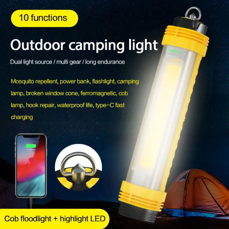 

Multifunctional Camping Light LED Work Light Waterproof Rechargeable Glare Flashlight Power Bank Safety Hammer With Alarm