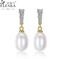 natural freshwater pearl 925 sterling silver drop earrings for women gold color stud earring luxury fine jewerly christmas gift