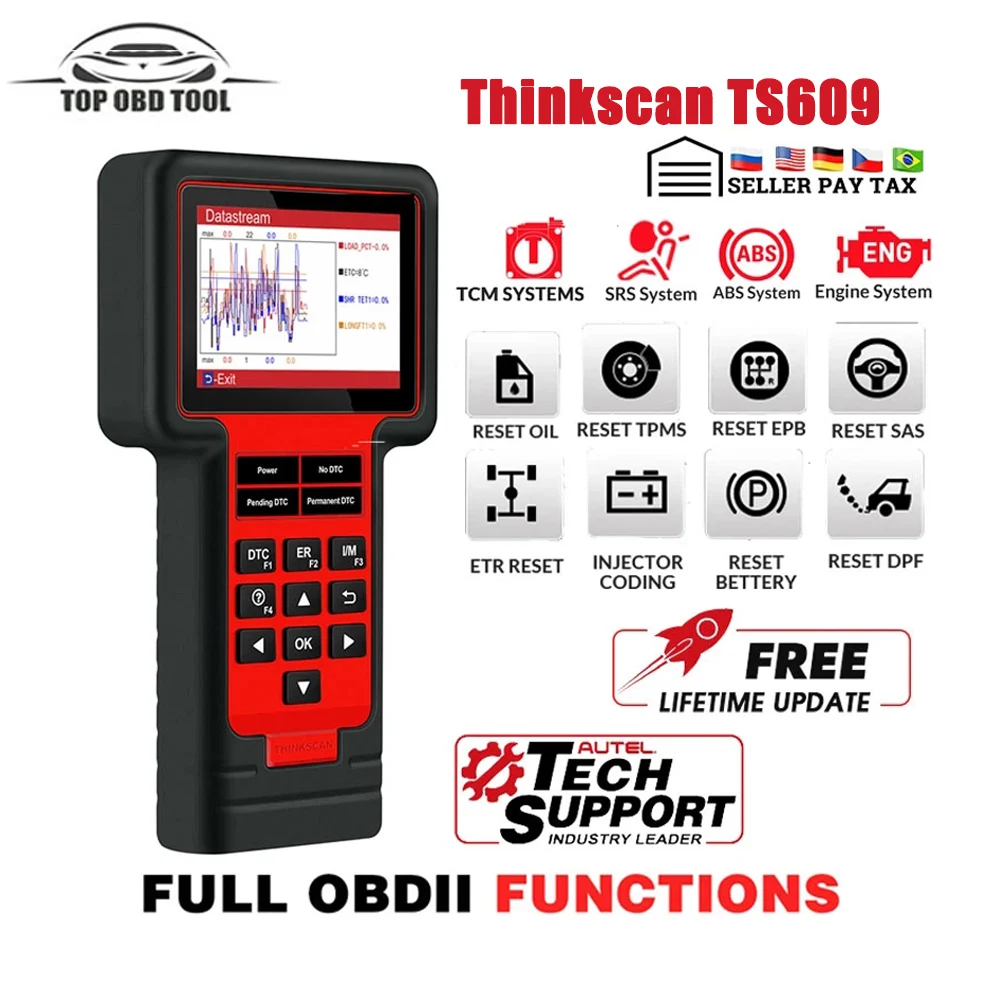 

Диагностический сканер Thinkcar TS609 OBD2, диагностический инструмент с функцией сброса 8, система ECM TCM ABS SRS ThinkScan 609, сканер кодов, бесплатное обновление
