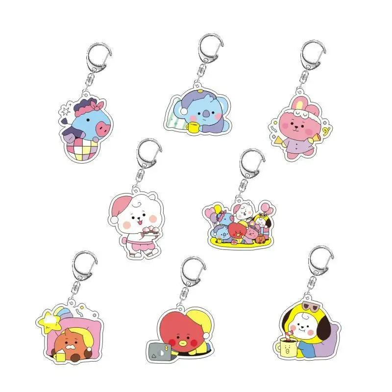 

K-POP boy group cartoon cute character double-sided acrylic key chain mini doll backpack car pendant accessories Gift J-HOPE JIN