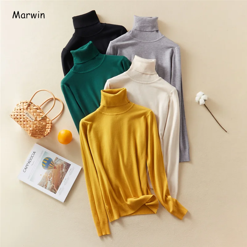 

Marwin New-Coming Autumn Winter Top Solid Pull Femme Pullover Thick Knitted Women's Turtleneck Oversize Women Sweater