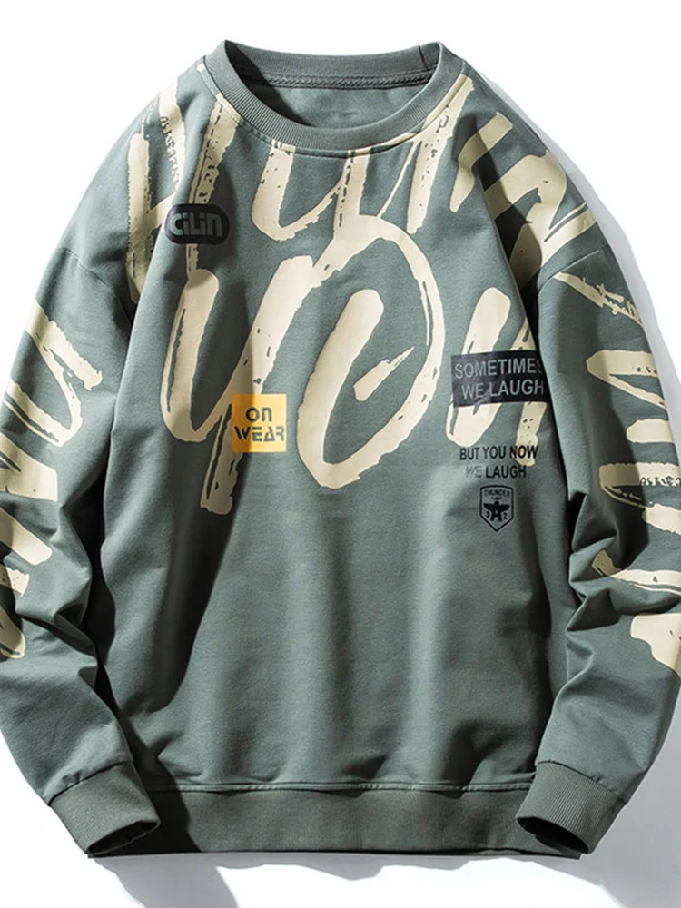 

round Neck Sweater Men Fashion Brands Ins Hong Kong Style Hooded Coat Spring and Autumn New Handsome Casual Autumn Clothes