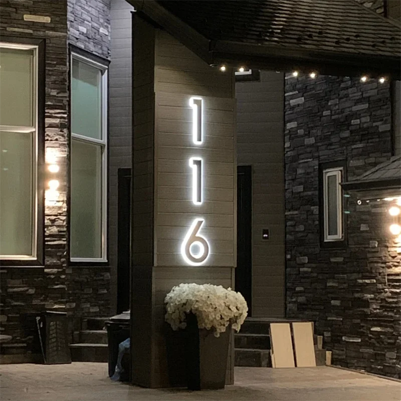 

House Decor Custom 3D Number Light Backlit Led Sign Metal Address Numbers Signs Door Number Signs
