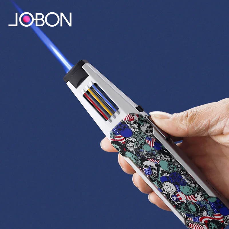 

2022 New JOBON Outdoor Long Spray Gun Butane Torch Gas Lighter Kitchen BBQ Metal Turbine Windproof Cigar Lighter Man Gadget