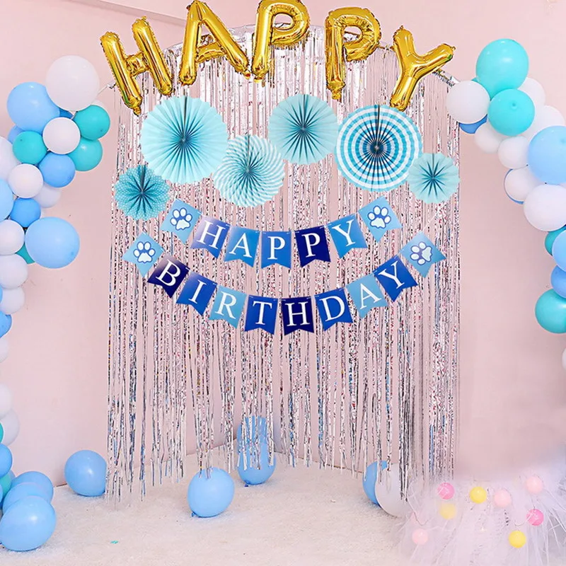 

Paper Bunting Banners Flags Happy Birthday Banner Boys Girl Baby Shower Decoration Blue Pink Theme Pet Birthday Party Supplies