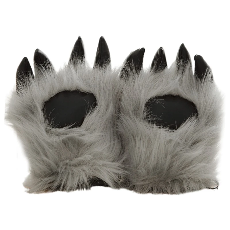 Faux Fur Bear Wolf Paw Gloves Furry Animal Claw Mitts Halloween Cosplay