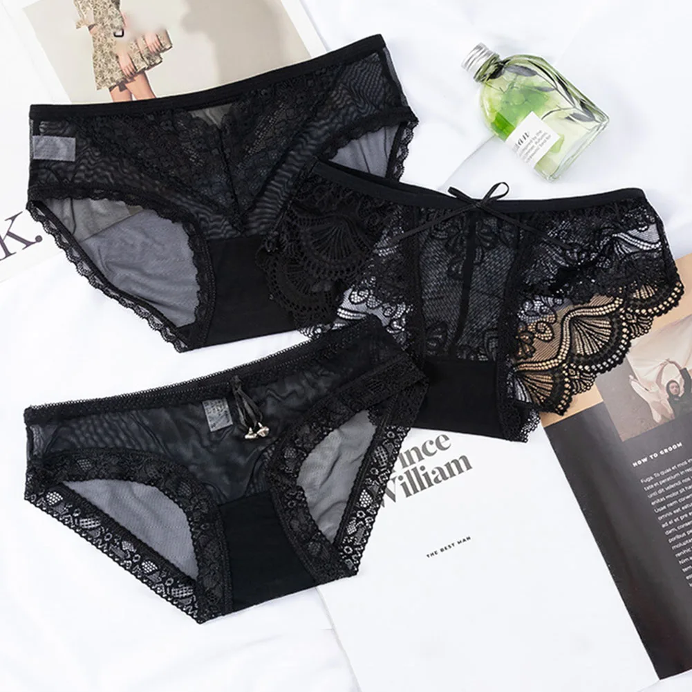 

Ladies Sexy Lace Transparent Tempting Mesh Hollow Briefs Panties See Through Perspective Underwear Underpants Solid Lingeries