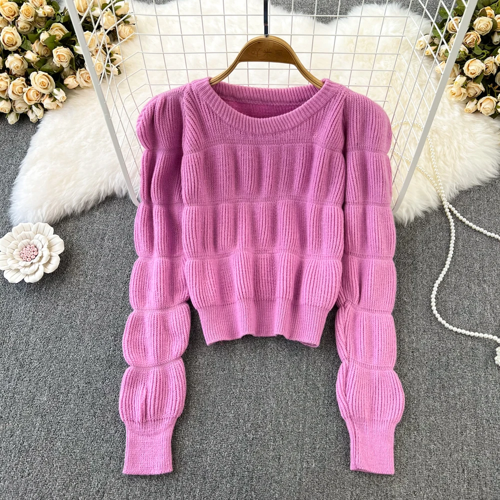 

Элегантный Милый Винтажный вязаный пуловер с длинным рукавом-фонариком, модный Повседневный свитер в Корейском стиле, сезон осень-зима, жен...