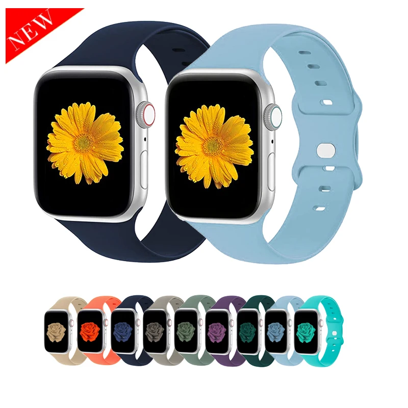 

Silicone Apple Watch Strap SE S8 7 6 5 4 3 2 1 38MM 40MM 41MM 42MM 49MM 44MM 45MM iWatch Strap Monochrome Sports Bracelet Strap