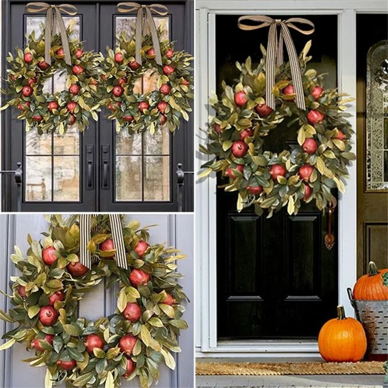 

Fall wreath Pomegranate Wreath Front Door Hanging Ornament Realistic Garland Thanksgiving Party Festival Decor TN88