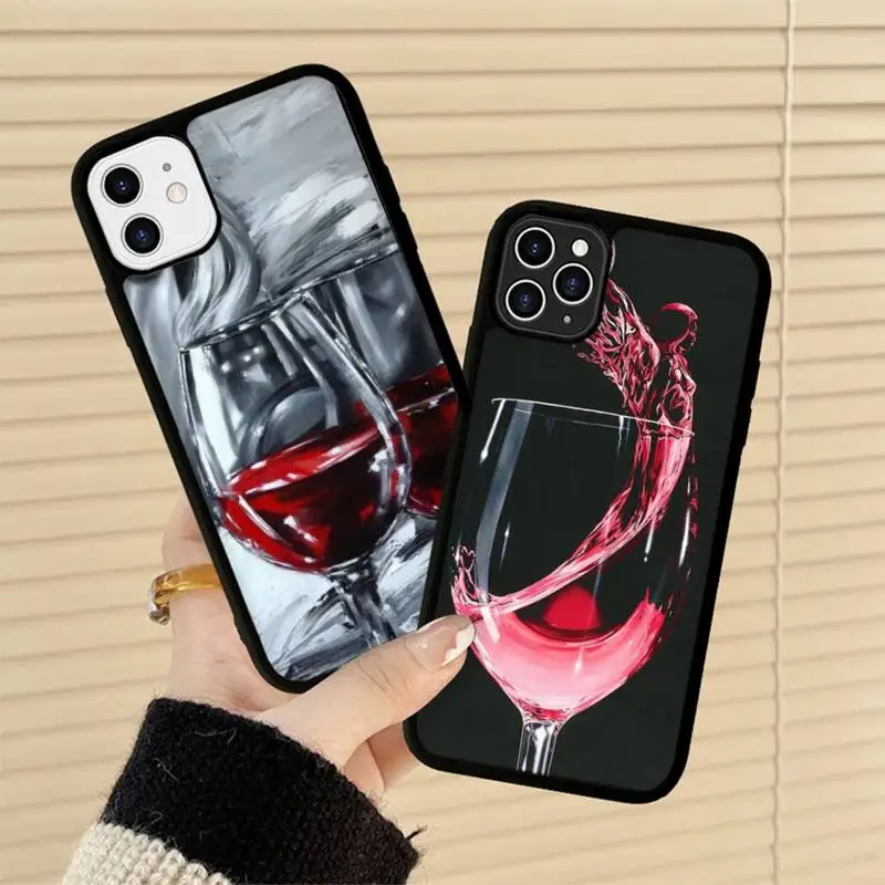 

Wine glass Phone Case Silicone PC+TPU Case for iPhone 11 12 13 Pro Max 8 7 6 Plus X SE XR Hard Fundas