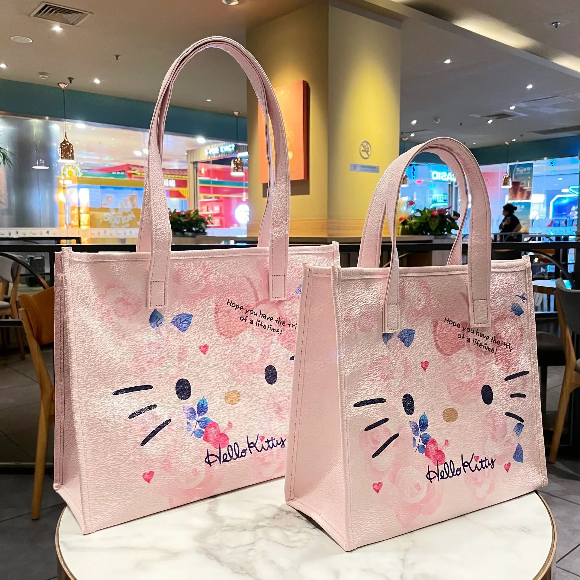 

Sanrio Hellokitty ПУ сумка Kawaii плечевой рюкзак розовая девушка сердце цветочный узор большой емкости мамы мешок девушки подарок