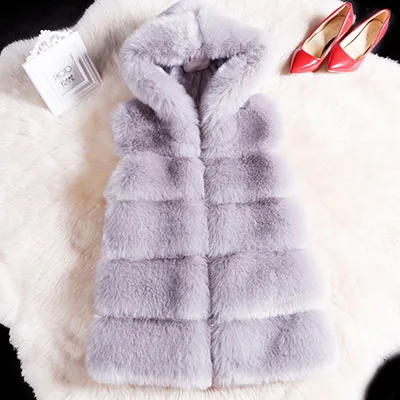 Female Sleeveless Faux Fur Vest Winter Casual Outerwear Solid Fake Fox Fur Hooded Overcoats For Lady 2021 Fashion Fur Vest Femme