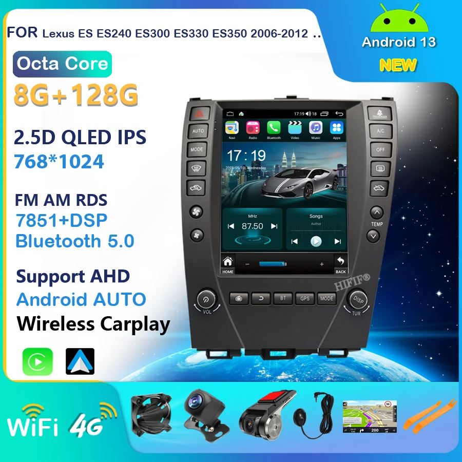 Android 13 для Lexus ES ES240 ES300 ES330 ES350 2006-2012, экран в стиле Tesla, автомагнитола, мультимедийный плеер