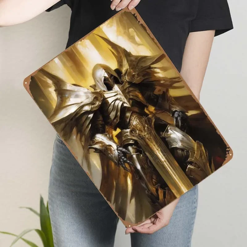 Фантастический постер с ангелом воином дверной знак металлический табличка для