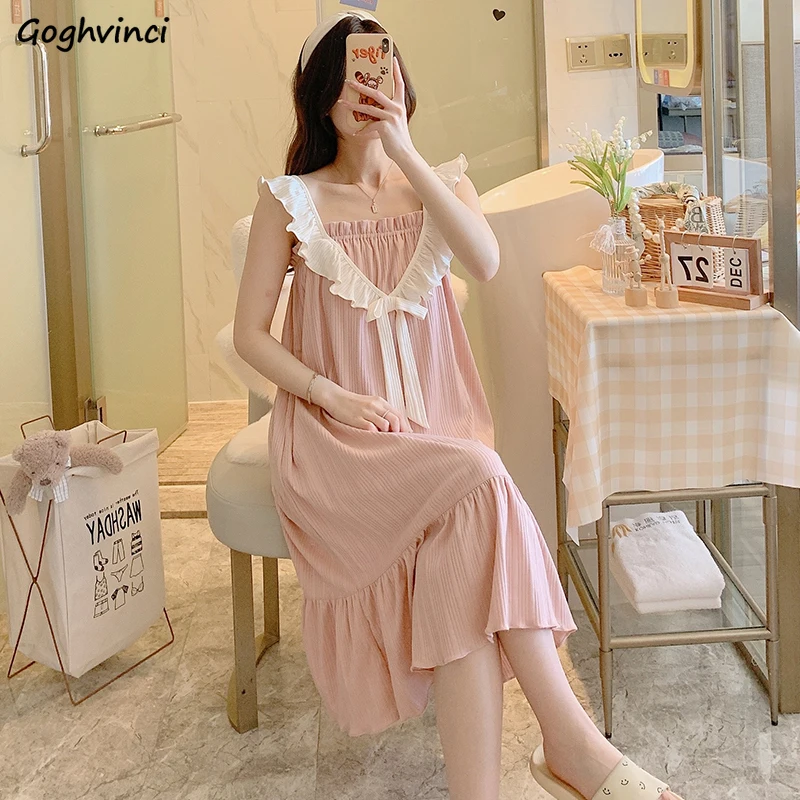 

Nightgowns Women Summer Sweet Girls Patchwork Square Collar Tender Ruffles Fashion Girlish Sleepwear Loose Princess Style Young