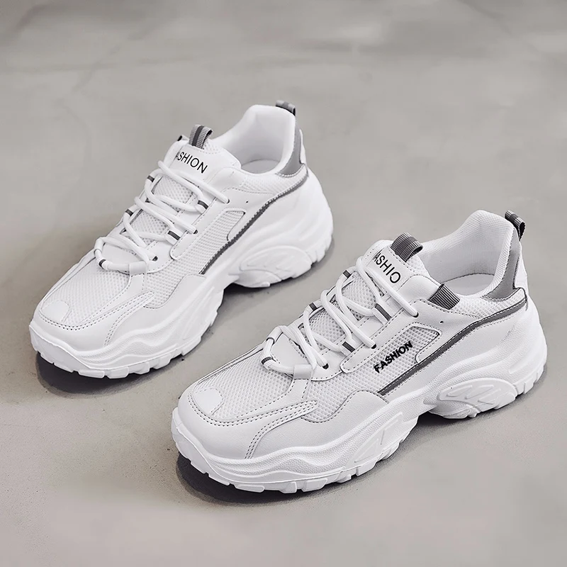 

Summer Mesh Fashion Breathable Light Women Walking Shoes Lady Platform Korean White Sneakers