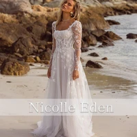 nicolle eden square collar princess long sleeves fishbone wedding dress 2022 custom made lace appliques robe de soir%c3%a9e vestido