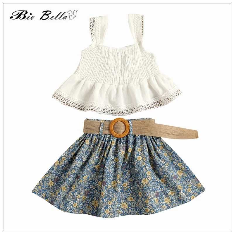 

Baby Girls Summer Clothes Set halter top floral Tie Skirst Flower Princess Birthday Party 2022 Summer Clothing 2-6Y Outfits Tops