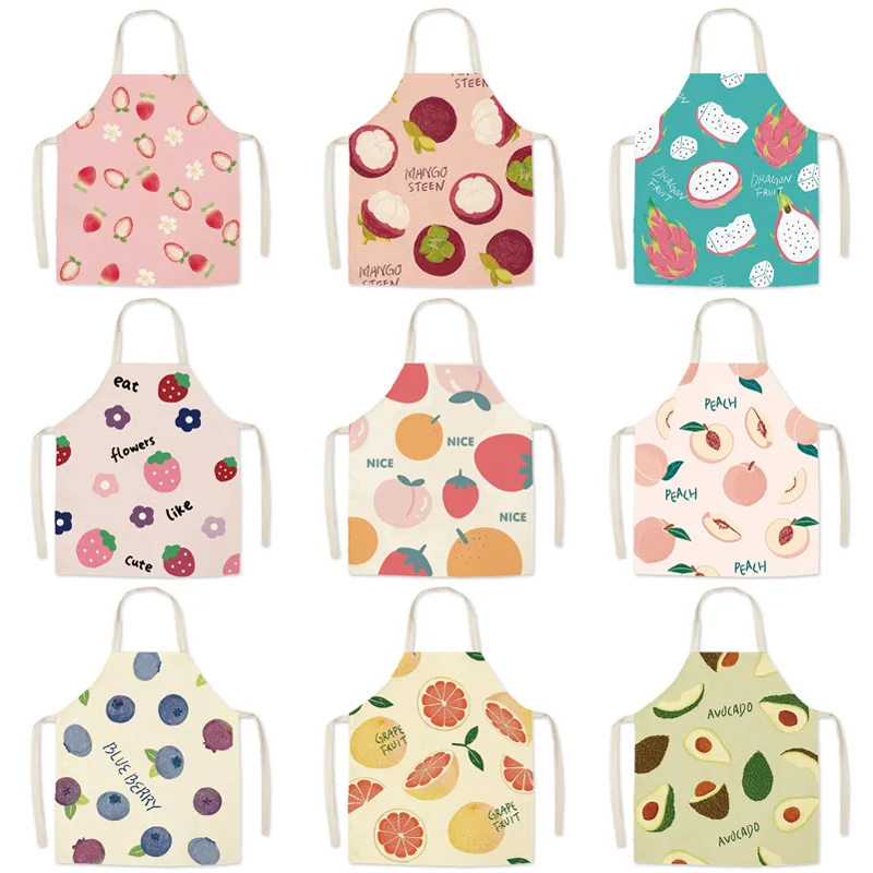 

Fruit Collection Print Women's Kitchen Apron Cotton Strawberry Mangosteen Bib Home Cooking Baking Cleaning Apron