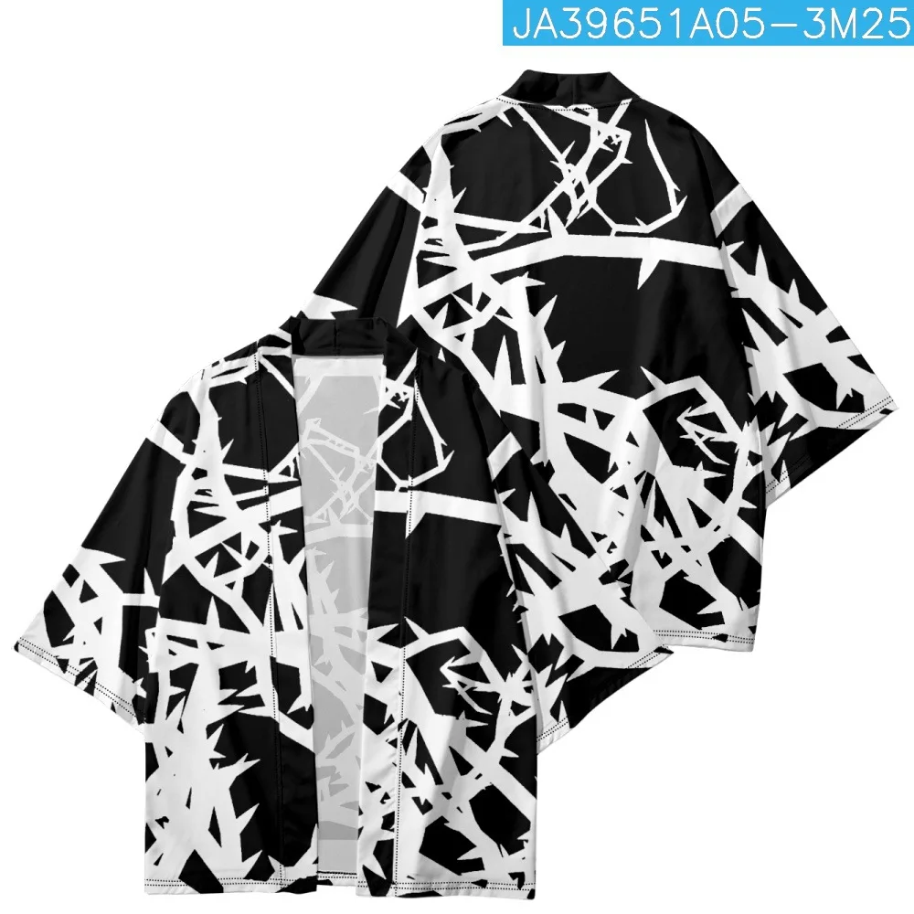 

Japanese Cardigan Haori Summer Beach Women Men Black White Yukata Clothing Kimono Streetwear