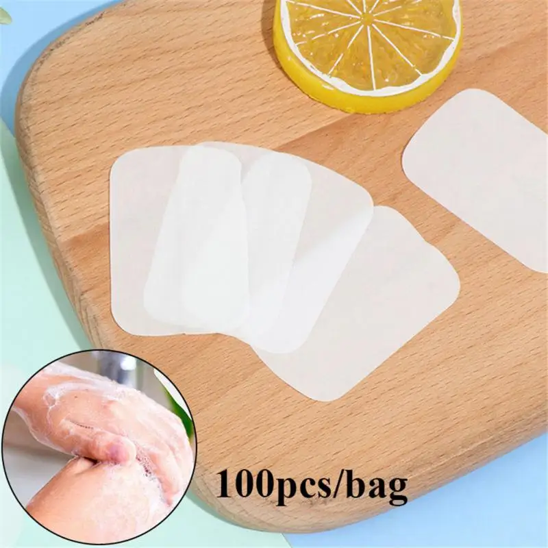 

100Pcs Paper Cleaning Soaps Scented Slice Washing Hand Bath Travel Scented Foaming Small Soap Portable Hand Wash Soap Papers