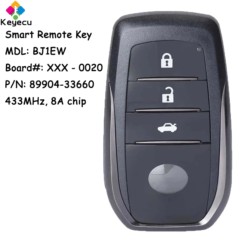 

KEYECU умный дистанционный Автомобильный ключ с 3 кнопками 433 МГц 8A чип для Toyota Camry 2014 2015 2016 2017 2018 Fob BJ1EW P/N: 89904-33660