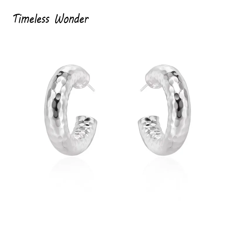 

Timeless Wonder Fancy Hammered Geo CC Stud Earrings for Women Designer Jewelry Goth Party Trendy Runway Gift Rare Oversize 4022