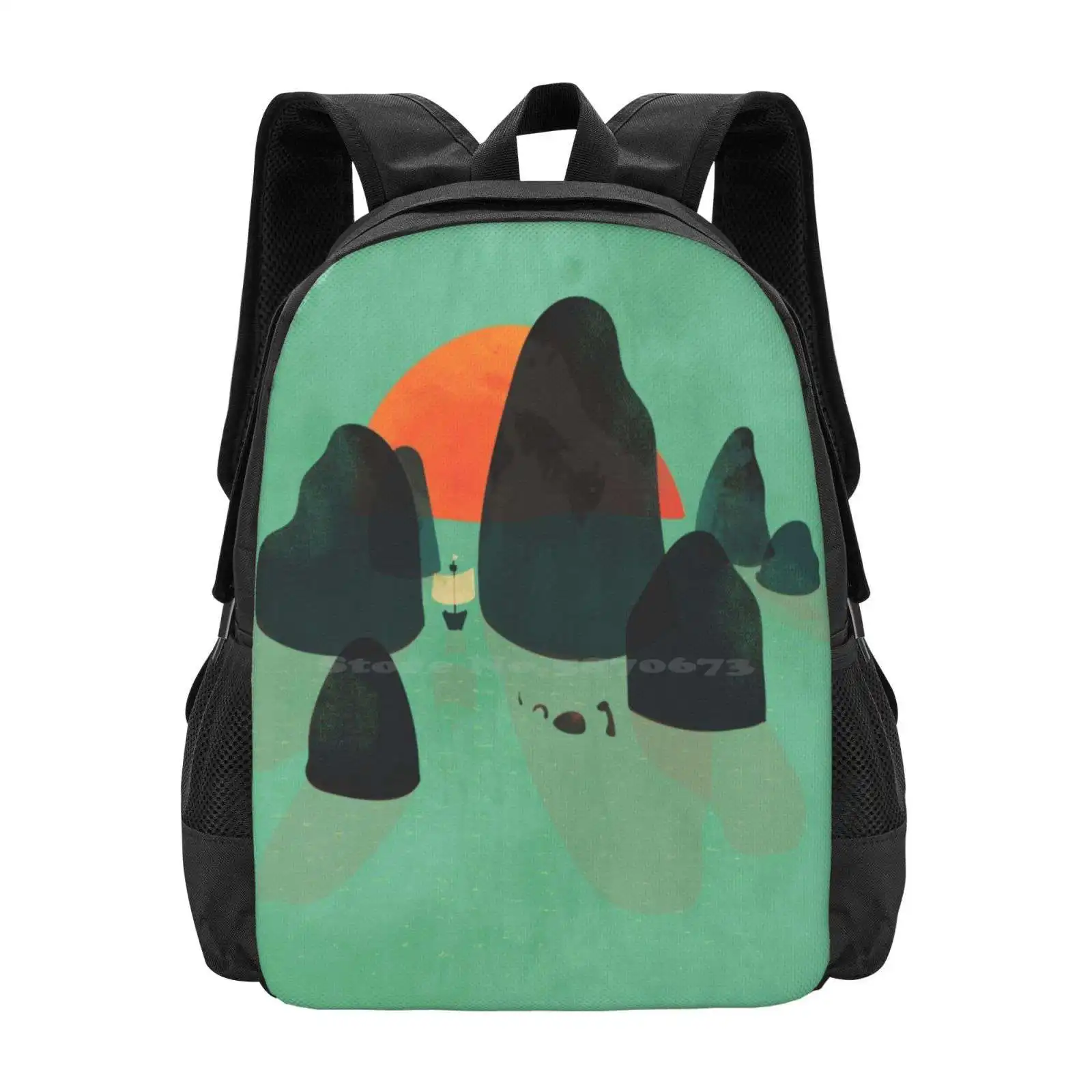 

No One Ever Believed Them... Hot Sale Backpack Fashion Bags Ndtank Landscape Ocean Sea Islands Mountains Sunset Sailing Ship