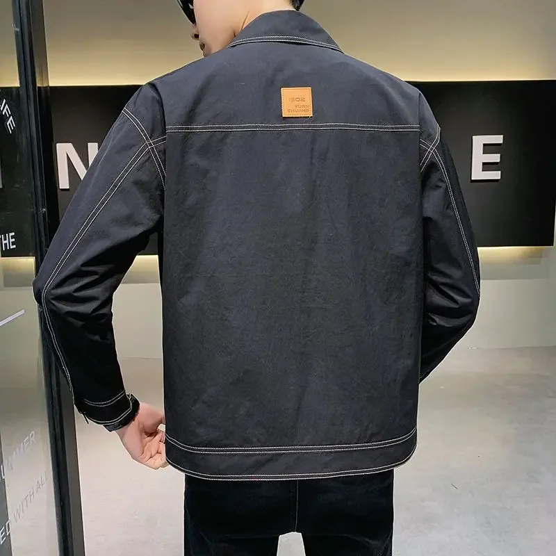 Весна-Осень 2024 тонкий облегающий Мужской рабочий топ с лацканами для молодежи