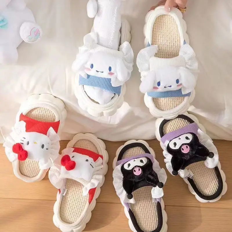 

Hello Kitty Sanrio Cinnamorol Kuromi Kawaii Slipper Cartoon Slipper Girl Indoor Home Cotton and Linen Four Seasons Cute Slippers