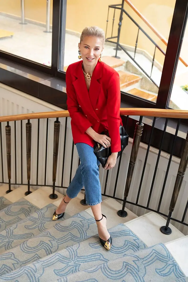 

Red button detailed Oversize Blazer jacket twoss20c0024