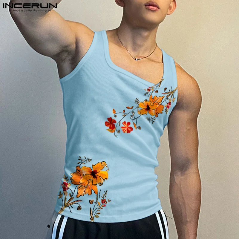 Майка INCERUN мужская с квадратным вырезом повседневная безрукавка принтом уличная