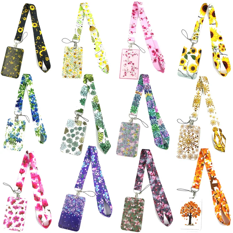 

Цветочный Модный чехол со шнурком для удостоверения личности держатель для пропуска в автобусе чехол со скользящим ремешком держатель для ...