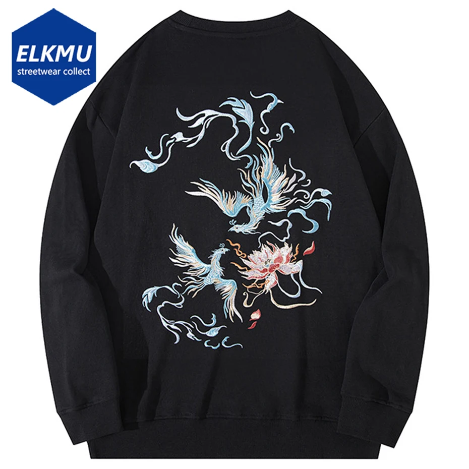 

Свитшот мужской с вышивкой Феникс, Свободный пуловер в стиле Харадзюку, худи в стиле хип-хоп, черный белый, Y2K