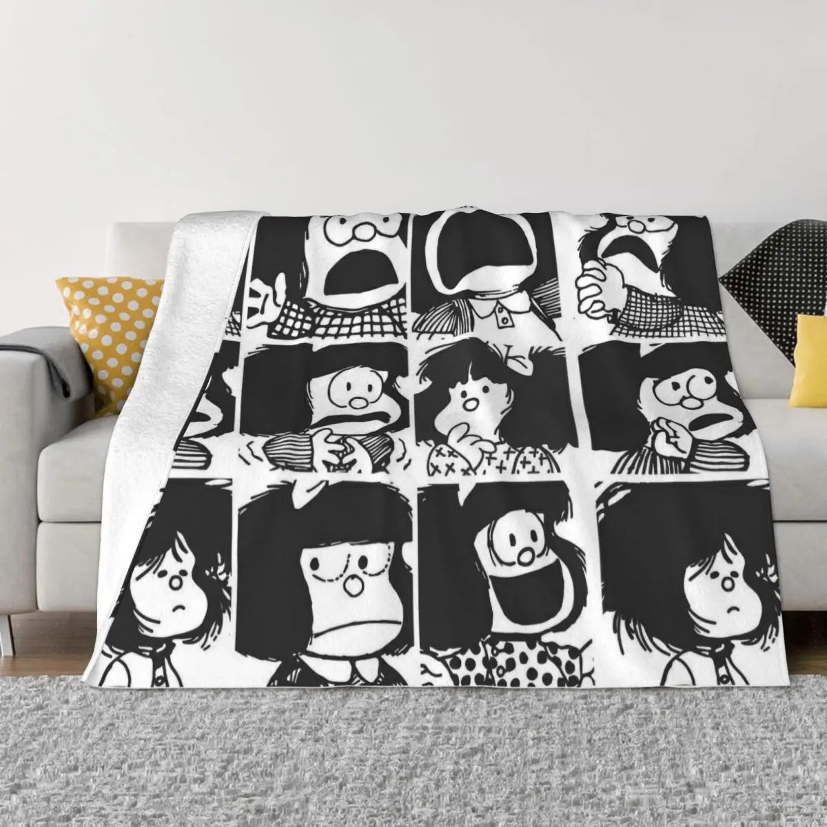 

Mafalda Collage Flannel Throw Blanket Cute Kawaii Blankets for Bedding Office Warm Bedding Throws