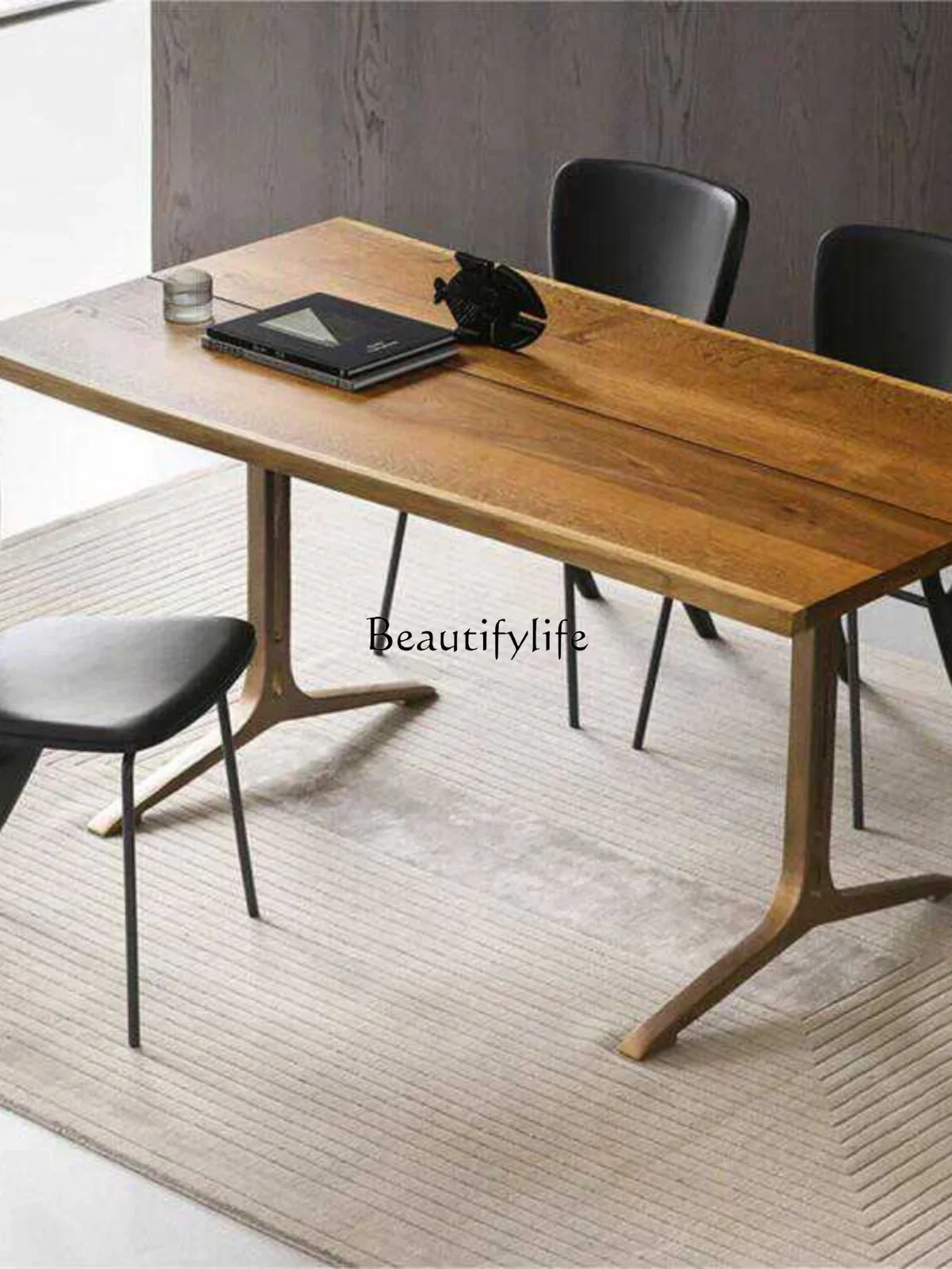 Двойной чугунный стол из массива ясеня небольшой бытовой прямоугольный