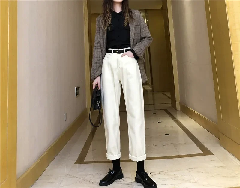 

N6160 New retro high-waisted slim-fitting loose straight-leg jeans