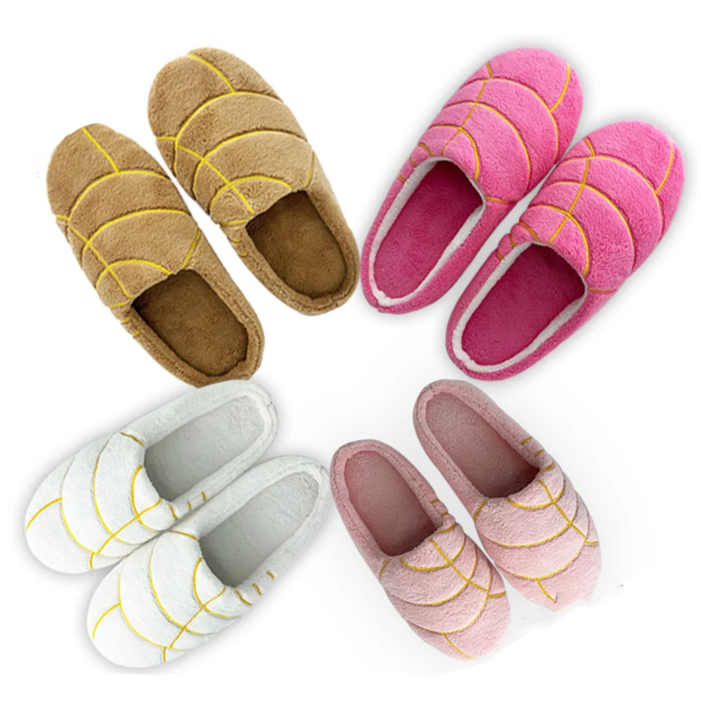 Women Conchas Slippers Mexican Bread Pan Dulce Huaraches Slides Indoor Floor Home Shoes Bedroom Warm Soft Mute Plush Slipper